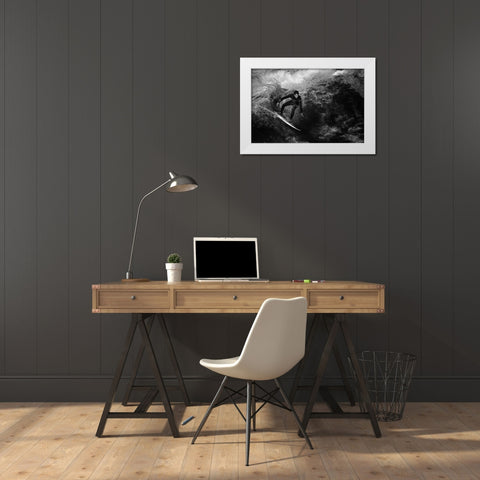 Surfing To Kingdom Come White Modern Wood Framed Art Print by Hessel, Christoph