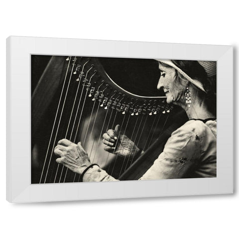 Playing The Harp White Modern Wood Framed Art Print by Ariel, Ariel