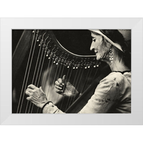 Playing The Harp White Modern Wood Framed Art Print by Ariel, Ariel