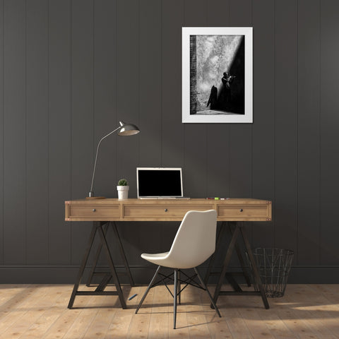 While The Shadow Comes White Modern Wood Framed Art Print by Mencacci, Mario
