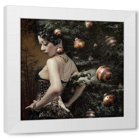 Lady Of DecemberA#039;S Tree White Modern Wood Framed Art Print by Murakami, Kiyo