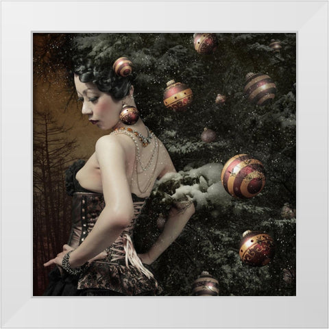 Lady Of DecemberA#039;S Tree White Modern Wood Framed Art Print by Murakami, Kiyo