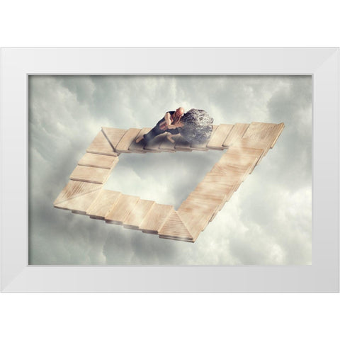 Sissyfos Goes M.C. Escher White Modern Wood Framed Art Print by Brinch, Bo