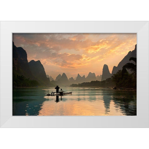 Golden Li River White Modern Wood Framed Art Print by Zhang, Yan