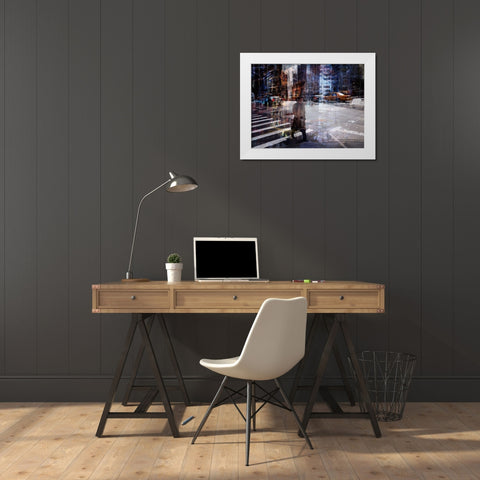 Woody Allen Crossing White Modern Wood Framed Art Print by B, V
