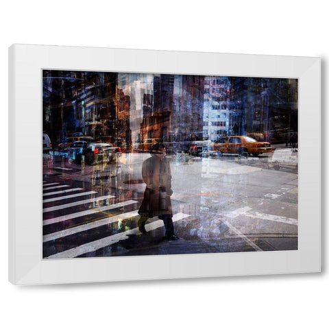 Woody Allen Crossing White Modern Wood Framed Art Print by B, V