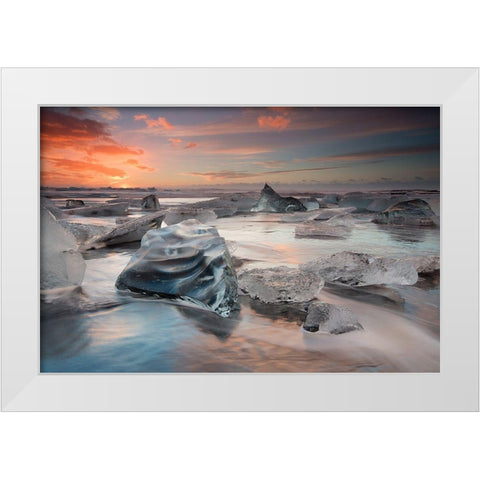 Glacial Lagoon Beach White Modern Wood Framed Art Print by Baroni, Massimo