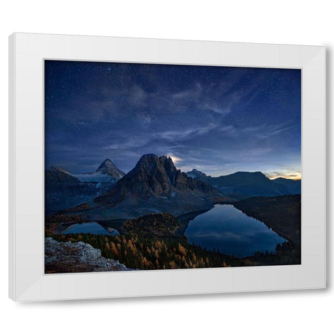 Starry Night At Mount Assiniboine White Modern Wood Framed Art Print by Zhang, Yan