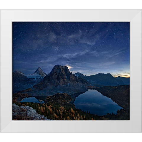 Starry Night At Mount Assiniboine White Modern Wood Framed Art Print by Zhang, Yan