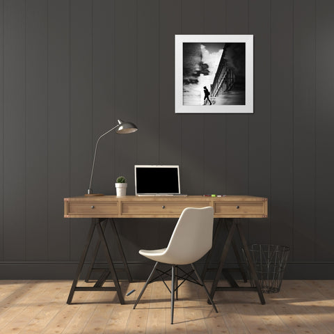 Reflection On The Street White Modern Wood Framed Art Print by Sekulic, Dragoslav