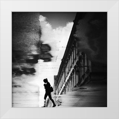 Reflection On The Street White Modern Wood Framed Art Print by Sekulic, Dragoslav