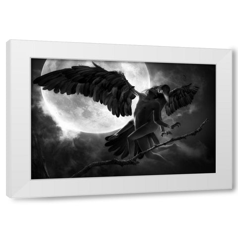 Raven Dance White Modern Wood Framed Art Print by Kiciak, Christophe