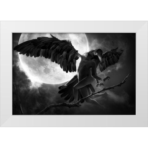 Raven Dance White Modern Wood Framed Art Print by Kiciak, Christophe