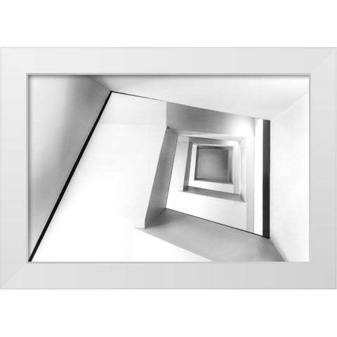 Golden Stairs White Modern Wood Framed Art Print by Al-Khalaf, Hassan