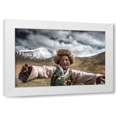 Smile {Tibet} White Modern Wood Framed Art Print by Intarob, Sarawut
