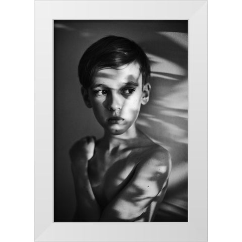 Portrait In Light And Shadows White Modern Wood Framed Art Print by Strzelecka, Monika