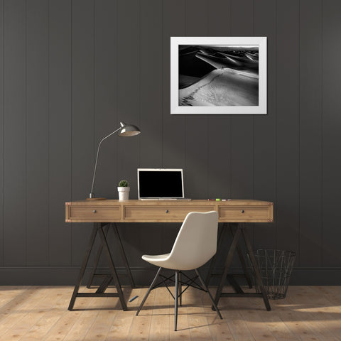 One Set Of Footprints White Modern Wood Framed Art Print by Chenglu, Simon