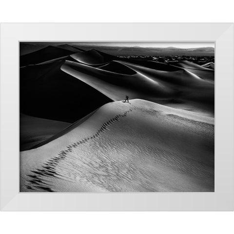 One Set Of Footprints White Modern Wood Framed Art Print by Chenglu, Simon