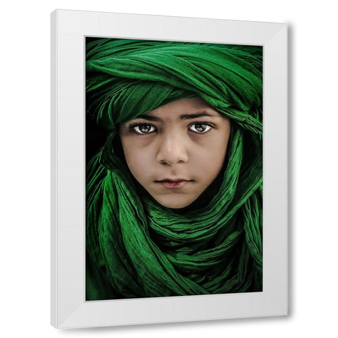 Green Boy White Modern Wood Framed Art Print by Dhahi, Saeed