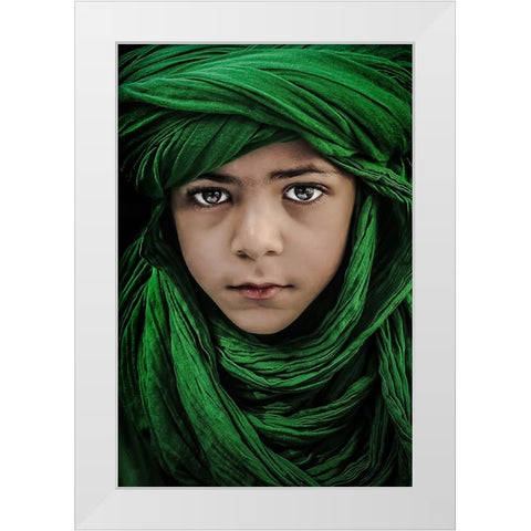 Green Boy White Modern Wood Framed Art Print by Dhahi, Saeed