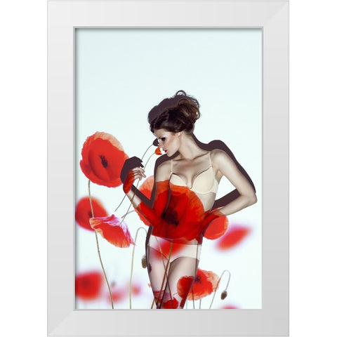 Red White Modern Wood Framed Art Print by marinastudio