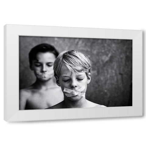 DonT Look, DonT Speak White Modern Wood Framed Art Print by Delrue, Mirjam