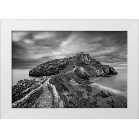 Gaztelugatxe White Modern Wood Framed Art Print by Baglietto, Oskar
