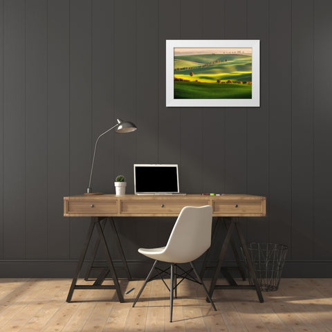 Green Fields White Modern Wood Framed Art Print by Krol, Piotr