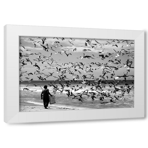 Birds Birds White Modern Wood Framed Art Print by Van Der, Liesbeth