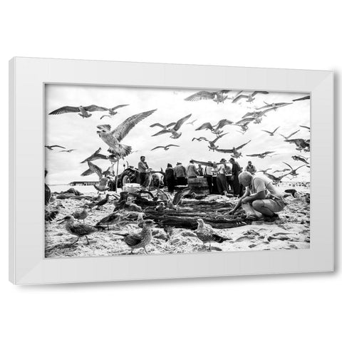 Birds White Modern Wood Framed Art Print by van der, Liesbeth