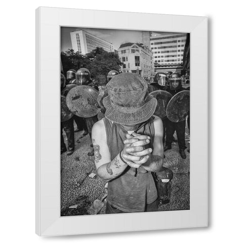 London Riot 02 White Modern Wood Framed Art Print by Santos, Carlos Grury