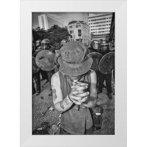 London Riot 02 White Modern Wood Framed Art Print by Santos, Carlos Grury