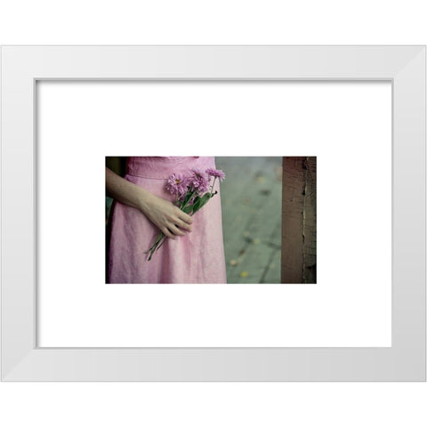Pink Dress White Modern Wood Framed Art Print by JelenaOsmolovska