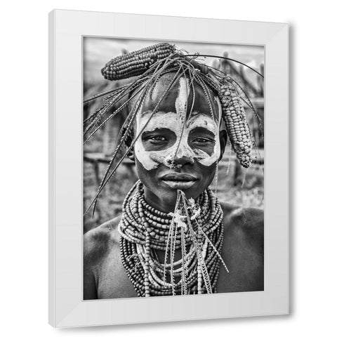 A Woman Of The Karo Tribe-Omo Valley-Ethiopia. White Modern Wood Framed Art Print by Inazio Kuesta, Joxe