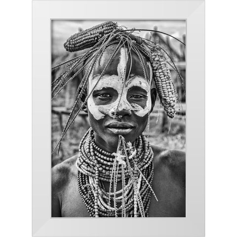 A Woman Of The Karo Tribe-Omo Valley-Ethiopia. White Modern Wood Framed Art Print by Inazio Kuesta, Joxe