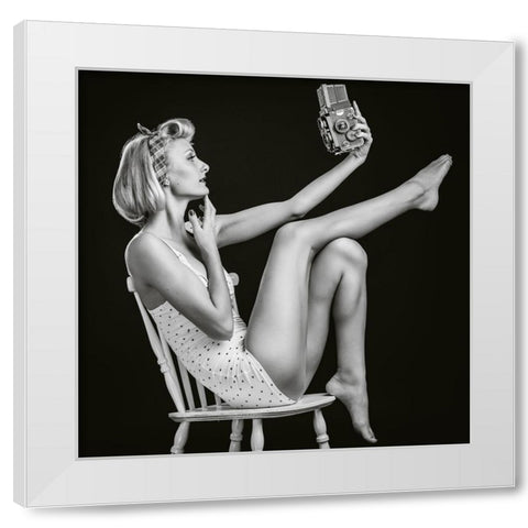 Vintage Selfie White Modern Wood Framed Art Print by Clemen, Rod