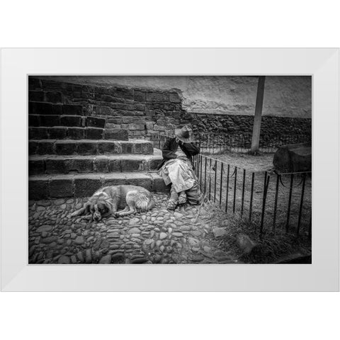 Portrait Of A Woman And Her Dog White Modern Wood Framed Art Print by Faber, Wave