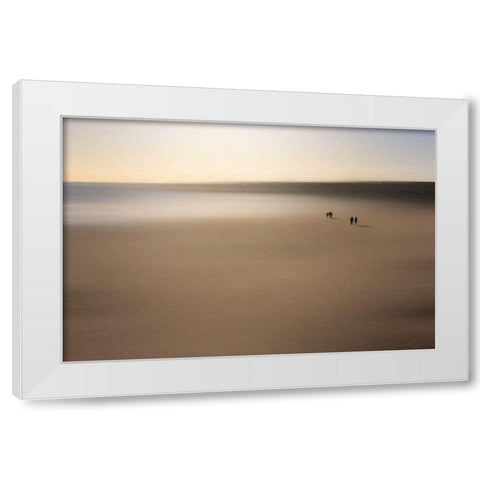 Figures On An Oiled Beach White Modern Wood Framed Art Print by Quince, Dave