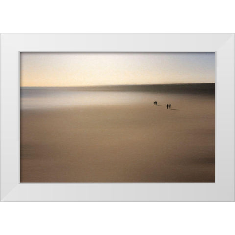 Figures On An Oiled Beach White Modern Wood Framed Art Print by Quince, Dave