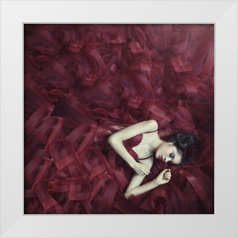 Red Blossom White Modern Wood Framed Art Print by Hardibudi