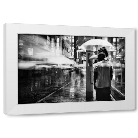 A Night In The Rain White Modern Wood Framed Art Print by Suzuki, Tatsuo