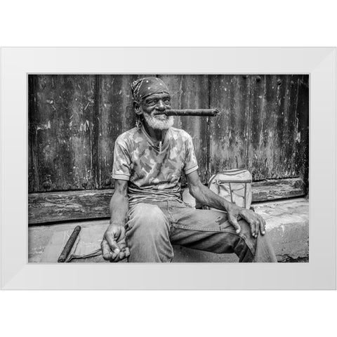 Smoke A Cigar White Modern Wood Framed Art Print by Miclea, Marius