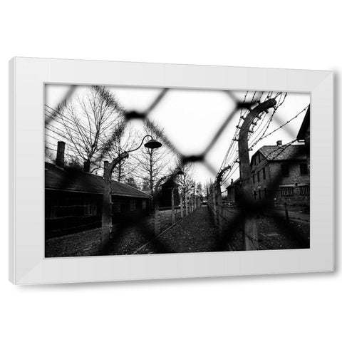 Behind The Fences - Auschwitz I White Modern Wood Framed Art Print by Palacios Prieto, Javier