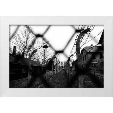 Behind The Fences - Auschwitz I White Modern Wood Framed Art Print by Palacios Prieto, Javier