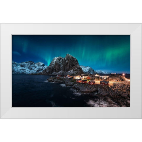 Dancing Over Hamnoy White Modern Wood Framed Art Print by De La, Javier