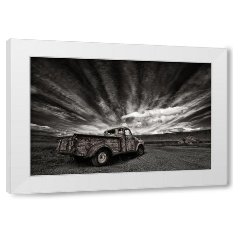 Old Truck (Mono) White Modern Wood Framed Art Print by H. Ingibergsson, Torsteinn