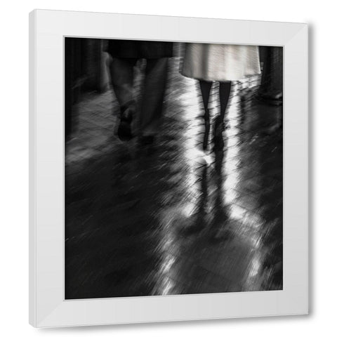 Walking In The Rain White Modern Wood Framed Art Print by Claes, Gilbert