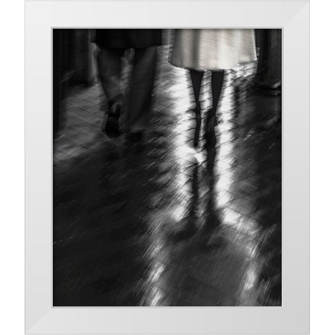 Walking In The Rain White Modern Wood Framed Art Print by Claes, Gilbert