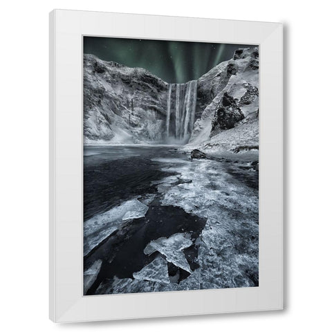 Skogafoss Falls White Modern Wood Framed Art Print by Yaakobi, Lior
