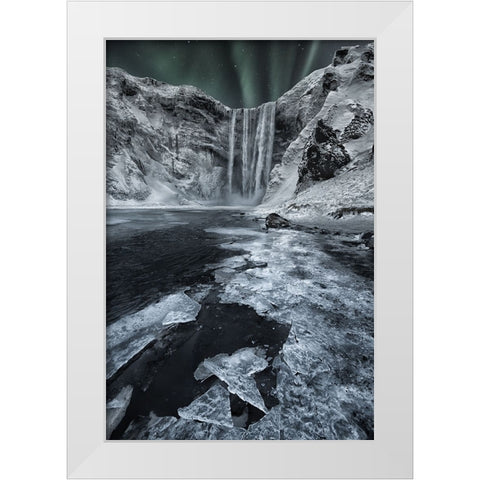 Skogafoss Falls White Modern Wood Framed Art Print by Yaakobi, Lior